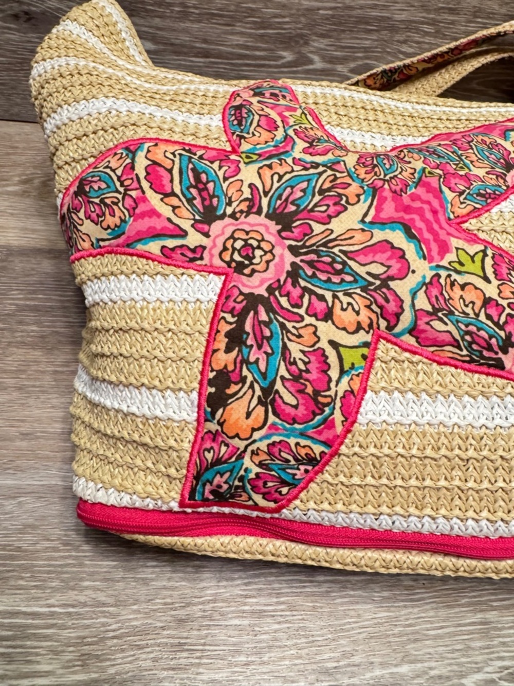 Vera Bradley Seashore beach bag sunburst floral starfish straw tote - Picture 4 of 13